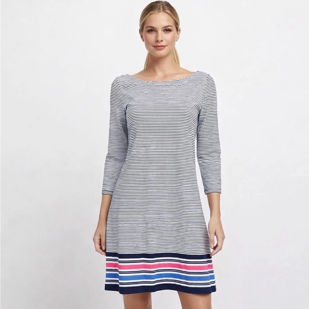 Lilly Pulitzer Noelle Dress in True Navy Bayside Stripe Engineered sz Large